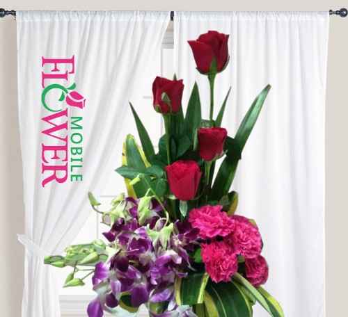 Orchid roses n carnation basket / mobile flower pune
